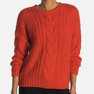 One A Orange Red Mixed Knit Crew Neck Sweater - Size - Large